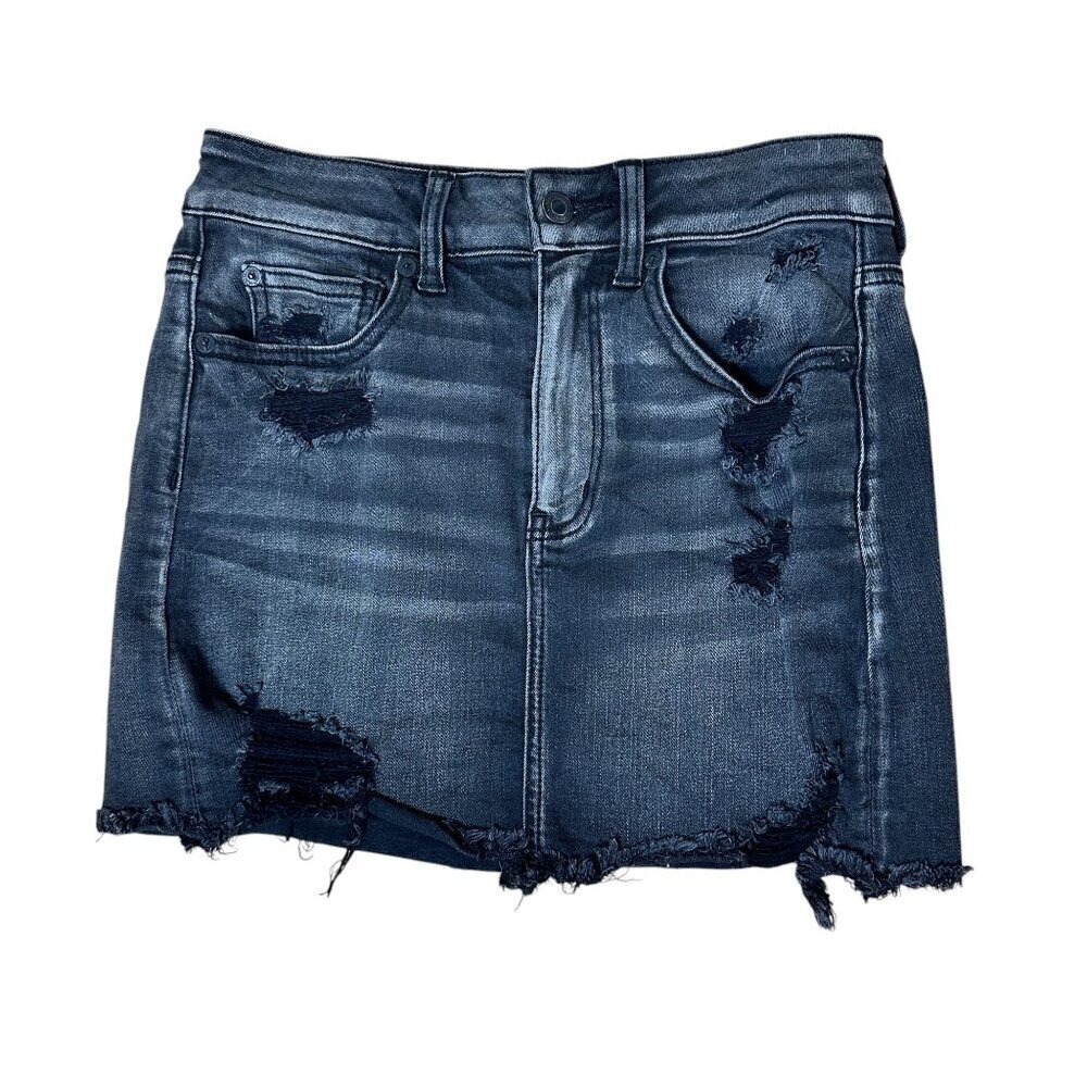 AMERICAN EAGLE Super Stretch X Black Denim Distressed Jean Jeans Skirt Size 2